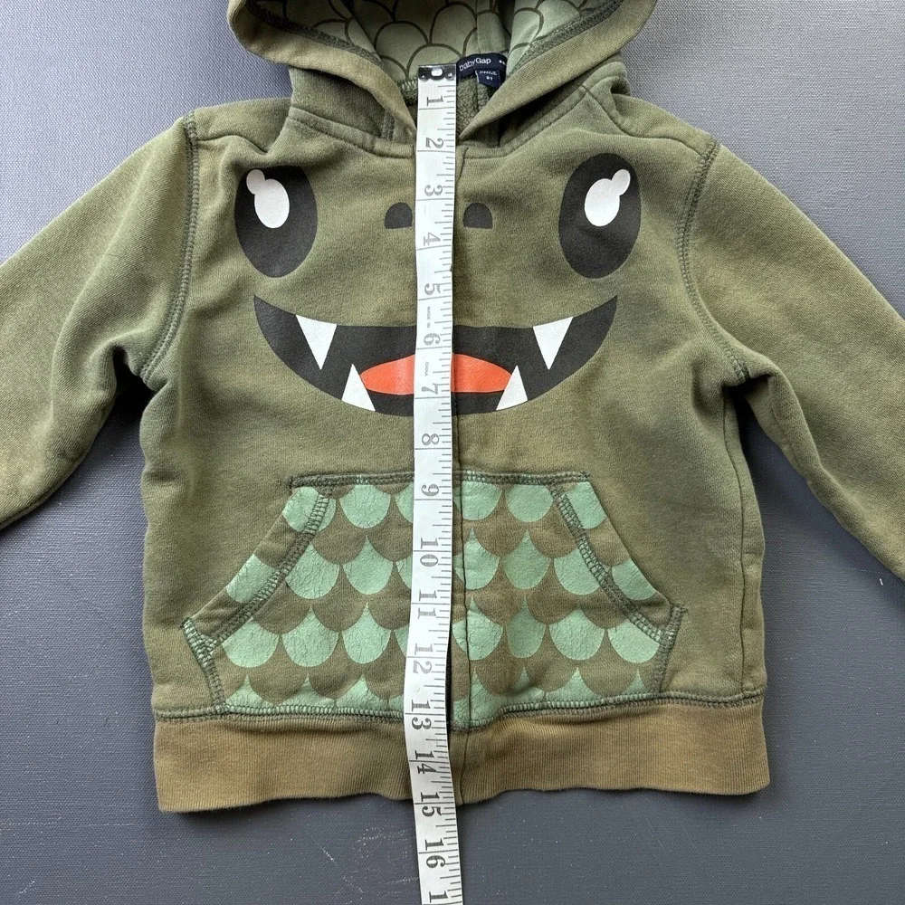 Baby Gap Hoodie Toddler Boy 2T Green Dinosaur 3D Spikes Fleece Zip Up Sweatshirt